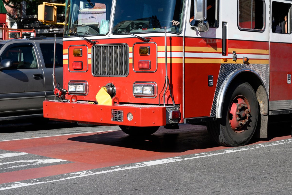 Fire truck stopped in Manhattan, New York.Fast fire engine in Manhattan, New York City.